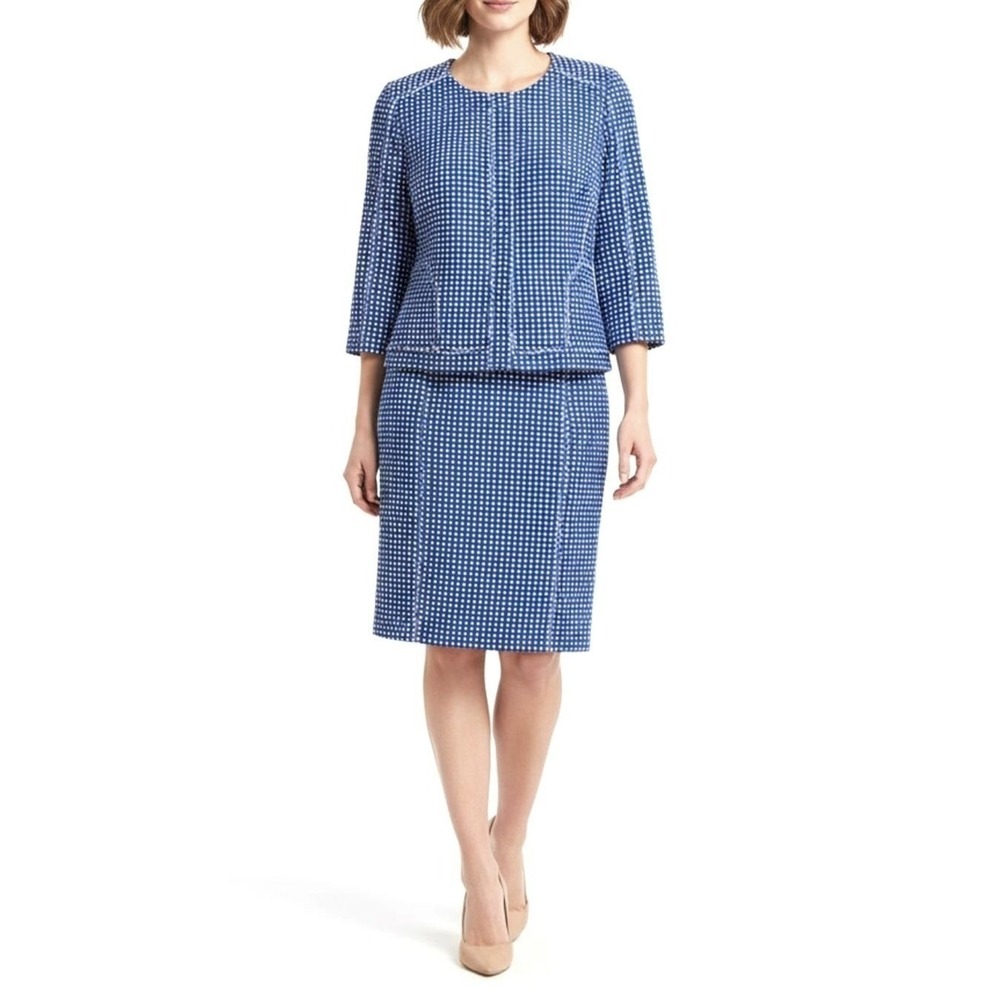 Laundry by Shelli Segal Skirt Suit Womens 14 Blue Polka Dot 2-Piece Set NWT